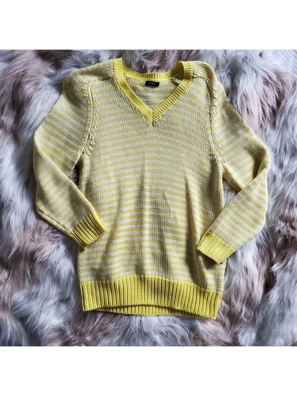 J. Crew Striped V-Neck Sweater Yellow White